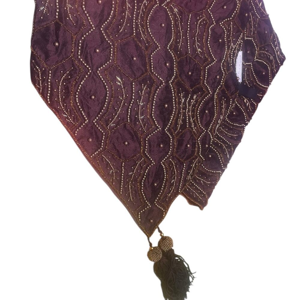 Set of Two Vintage Borcata Table Runners Brown and Burgundy w/ Tassels - Picture 2 of 9